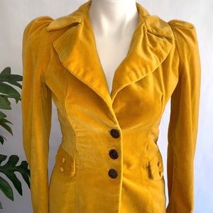 Puffy Shoulder Velvet Gold/Mustard Color Blazer